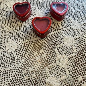 3 Heart-Shaped Candles in cute Red Tins